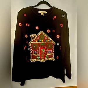 Women’s Paris Smith Gingerbread House Beaded Sweater Sz L- Good Used Condition